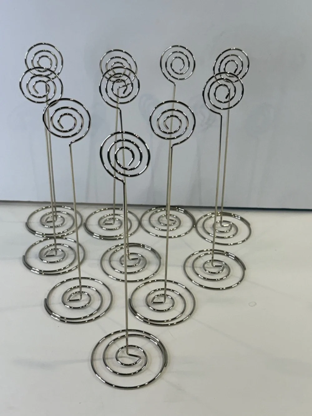 8”-9” 🌀 10pc Silver Spiral 🌀Place Card Holders Photo Clip Stands Wedding Decor